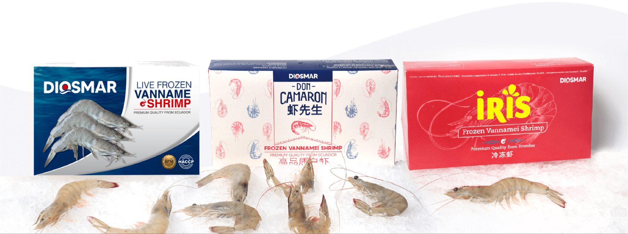 Marcas Diosmar - Live Frozen Vannamei Shrimp, Don Camarón, IRIS